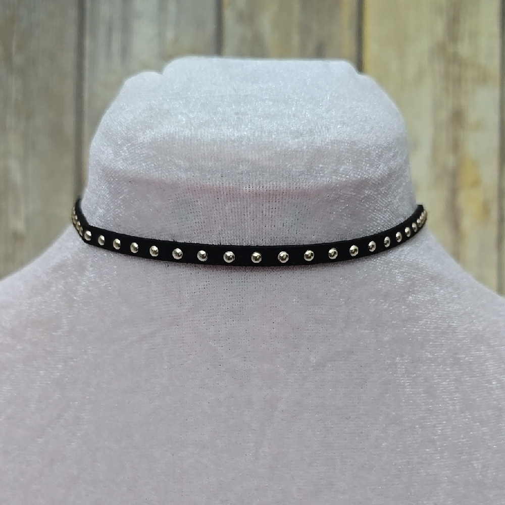 Black Choker Necklace with Gold Studs
